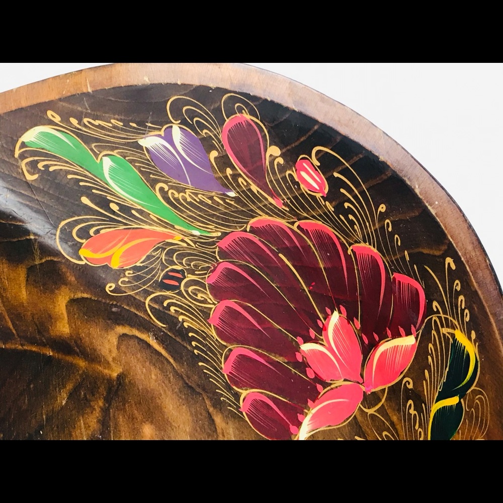 Vintage Lacquer Wood Bowl Handmade Painted Folk Ar - Picture 4 of 12